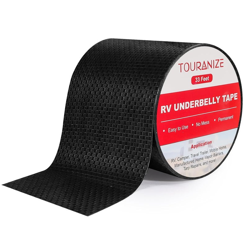 Touranize RV Underbelly Material RV Underbelly Tape, 4'' x 33' Waterproof Flex Belly Tape with Permanent Sealing Adhesive for Mobile Home, Camper Travel Trailer, Tear Repair Patch, Black - Image 1